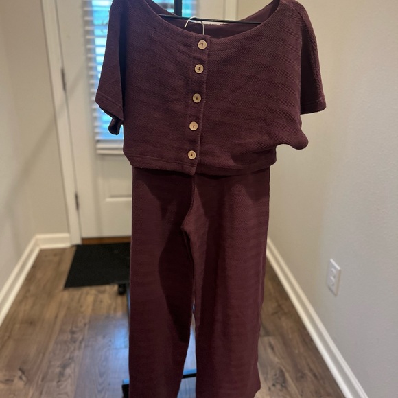 FREE PEOPLE 
Changing Tides Cotton Crop Top & Pants - purple- NWT- XS - Picture 3 of 16